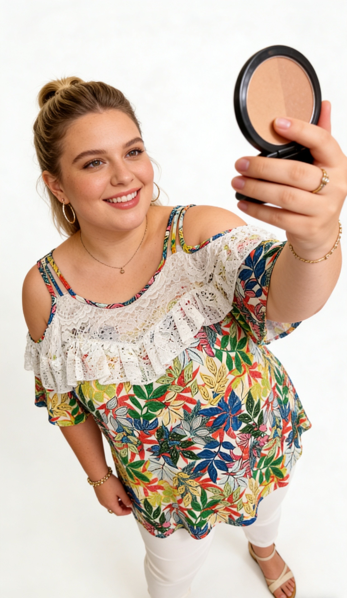 Grossiste 2W Paris (Grande taille / Plus Size ) - Top grande taille volants à imprimé en dentelles à épaules dénudées