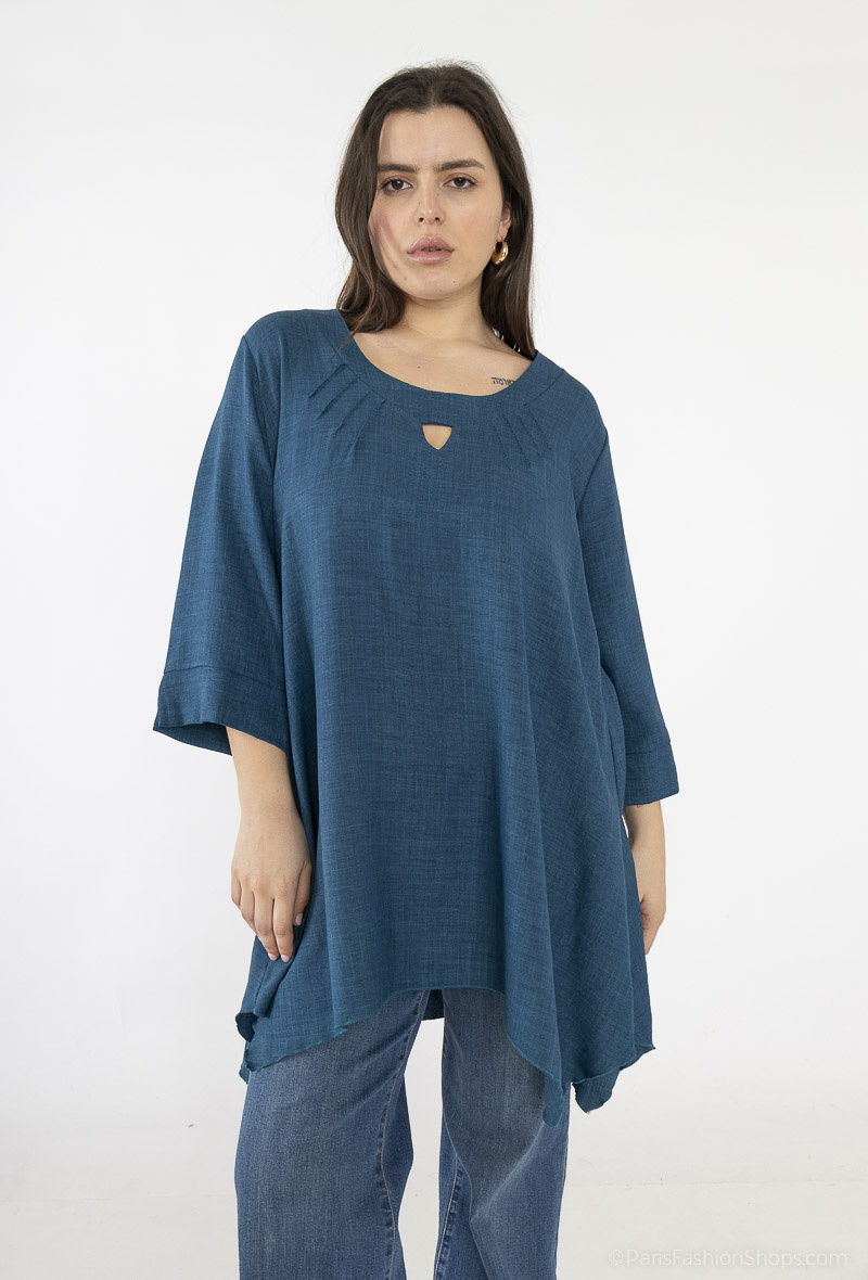 Mayorista 2W Paris - Blusa con escote en forma de cerradura en tejidos imitación lino