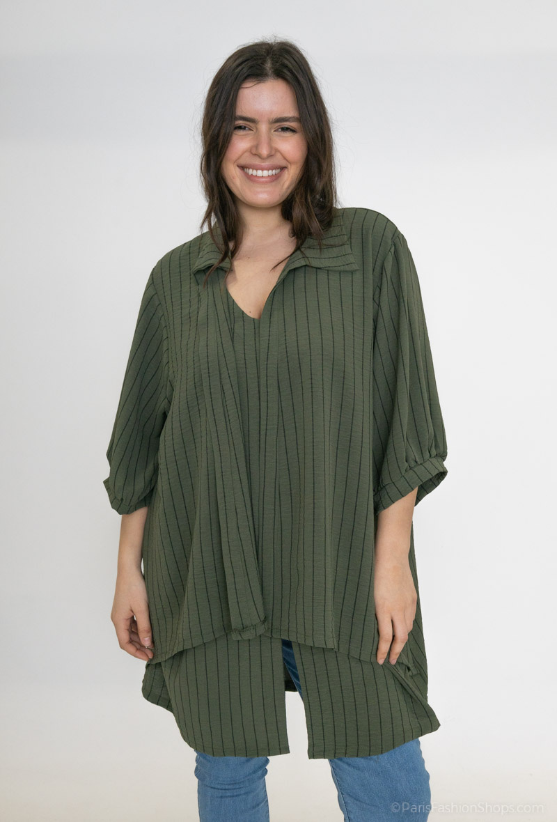 Mayorista 2W Paris - Túnica con cuello, camisa de rayas 2 en 1 con mangas 3/4