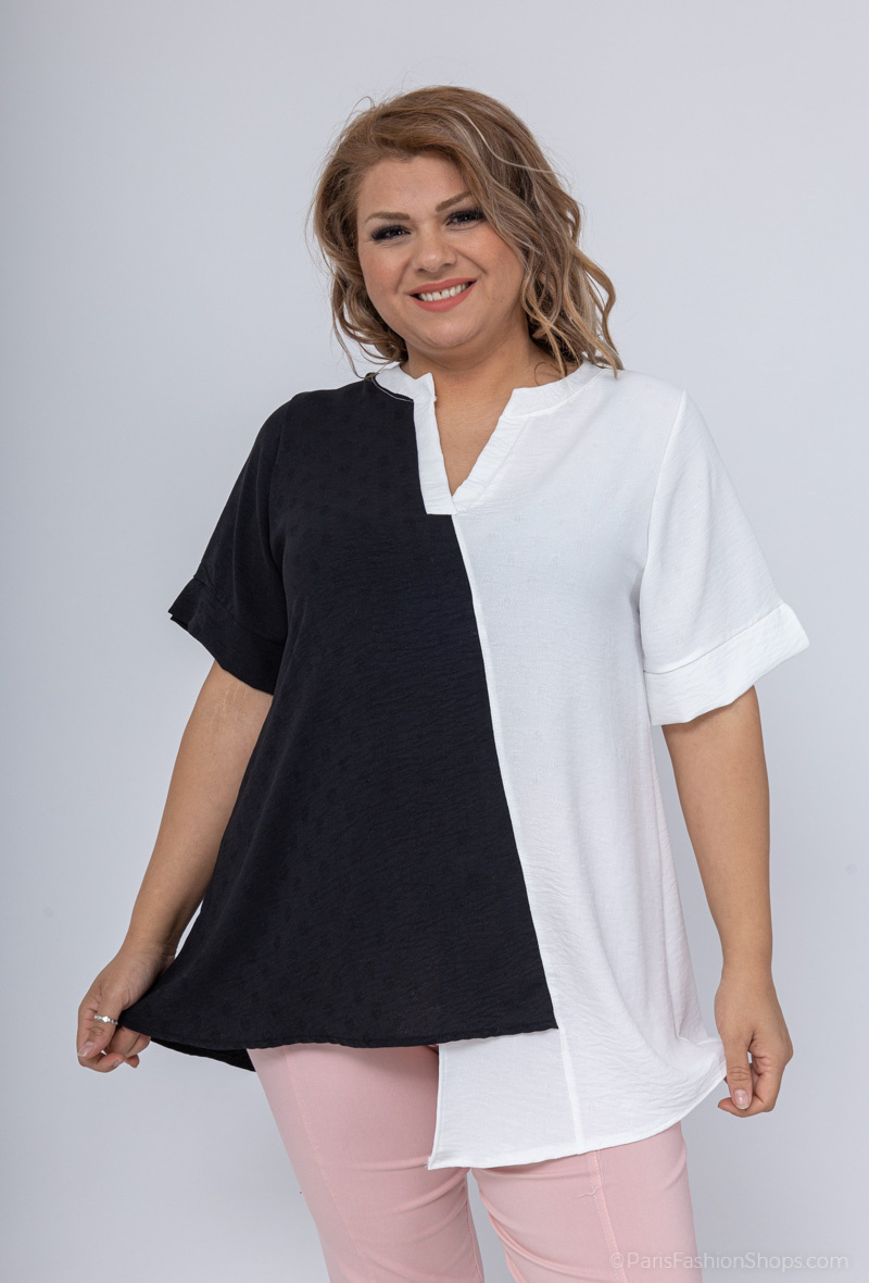 Grossiste 2W Paris - Blouses bicolore avec encolure à encoche