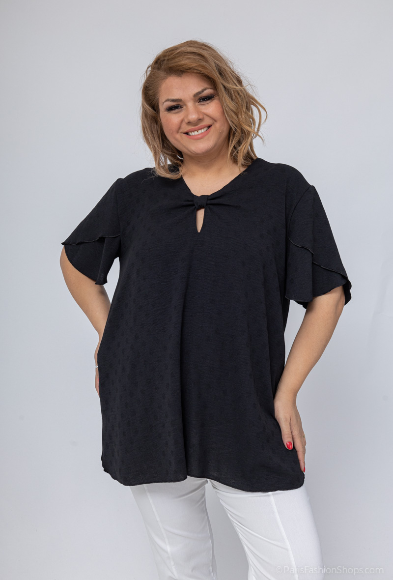 Grossista 2W Paris - Blusa con scollo a forma di serratura in tessuti imitazione lino