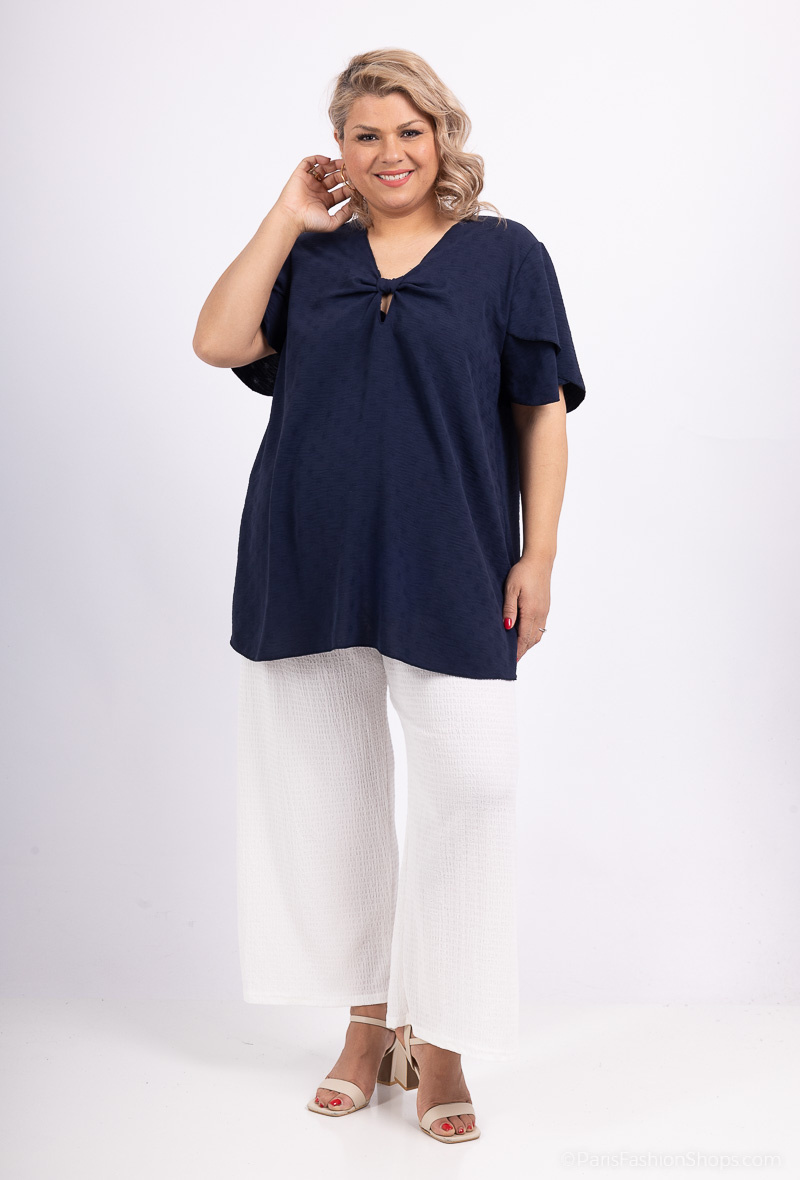 Mayorista 2W Paris - Blusa con escote en forma de cerradura en tejidos imitación lino