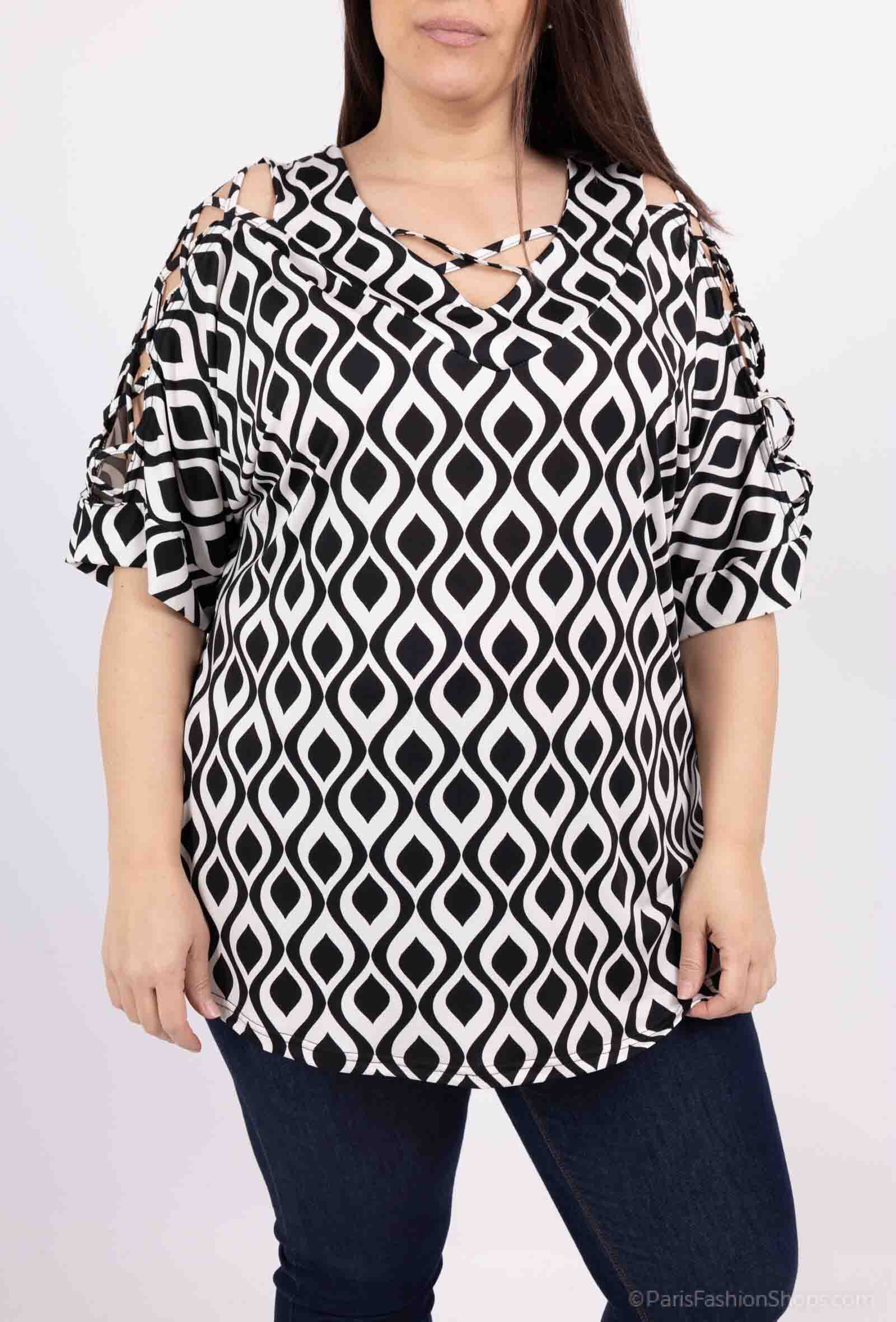 Mayorista 2W Paris - Blusa estampada con mangas caladas