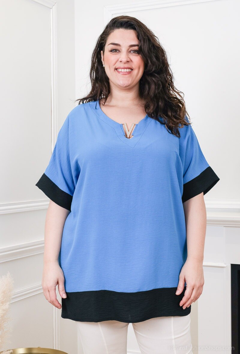 Grossista 2W Paris - Blusa bicolore con maniche a pipistrello e scollo a V