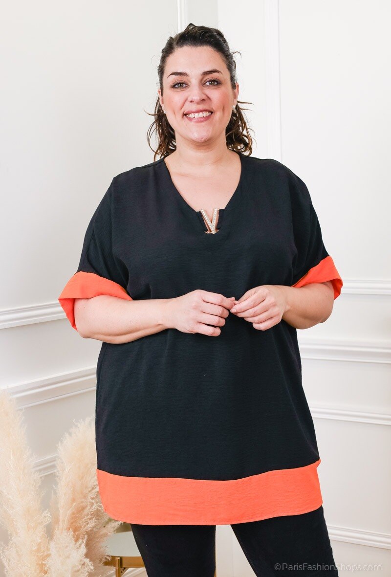 Grossiste 2W Paris - Blouse bicolore manches chauve-souris à col en V
