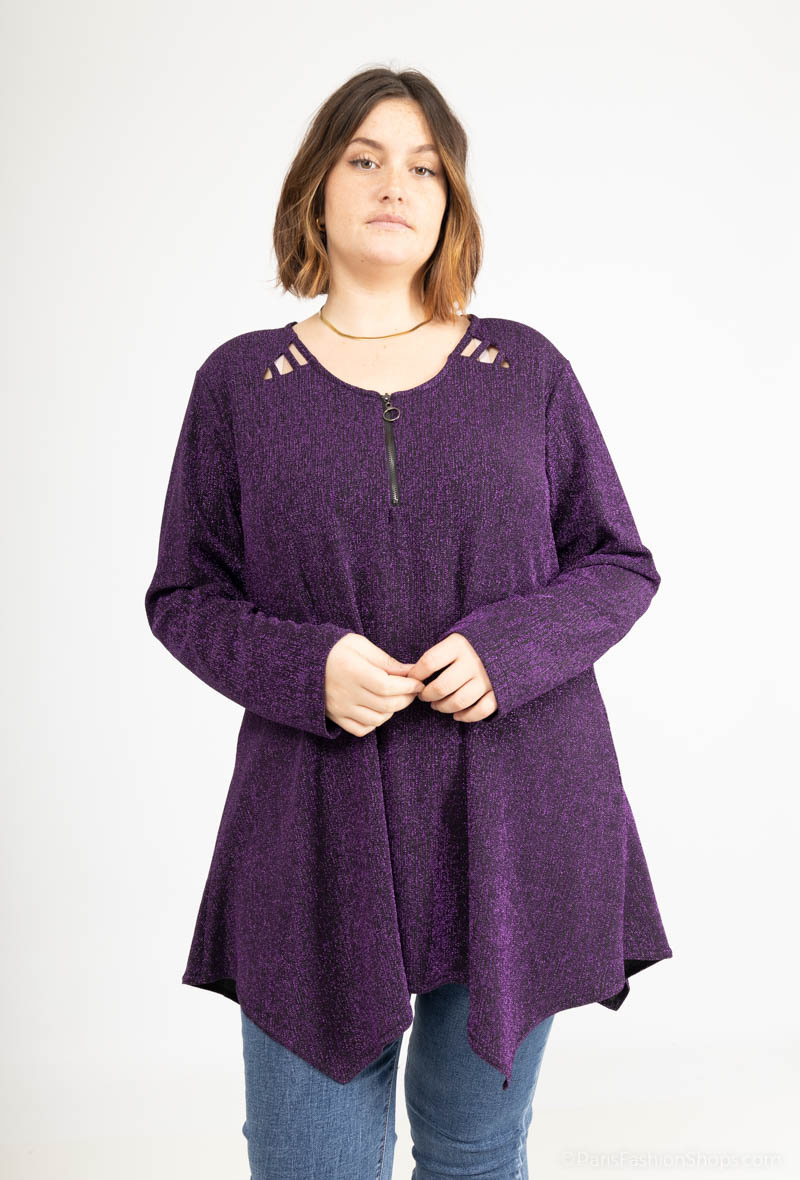Mayorista 2W Paris - Túnica con cremallera y cuello redondo y lentejuelas