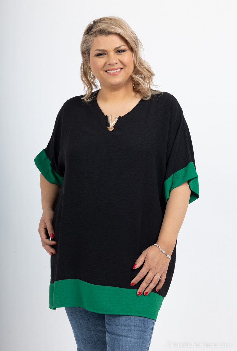 Grossiste 2W Paris - Blouse bicolore manches chauve-souris à col en V