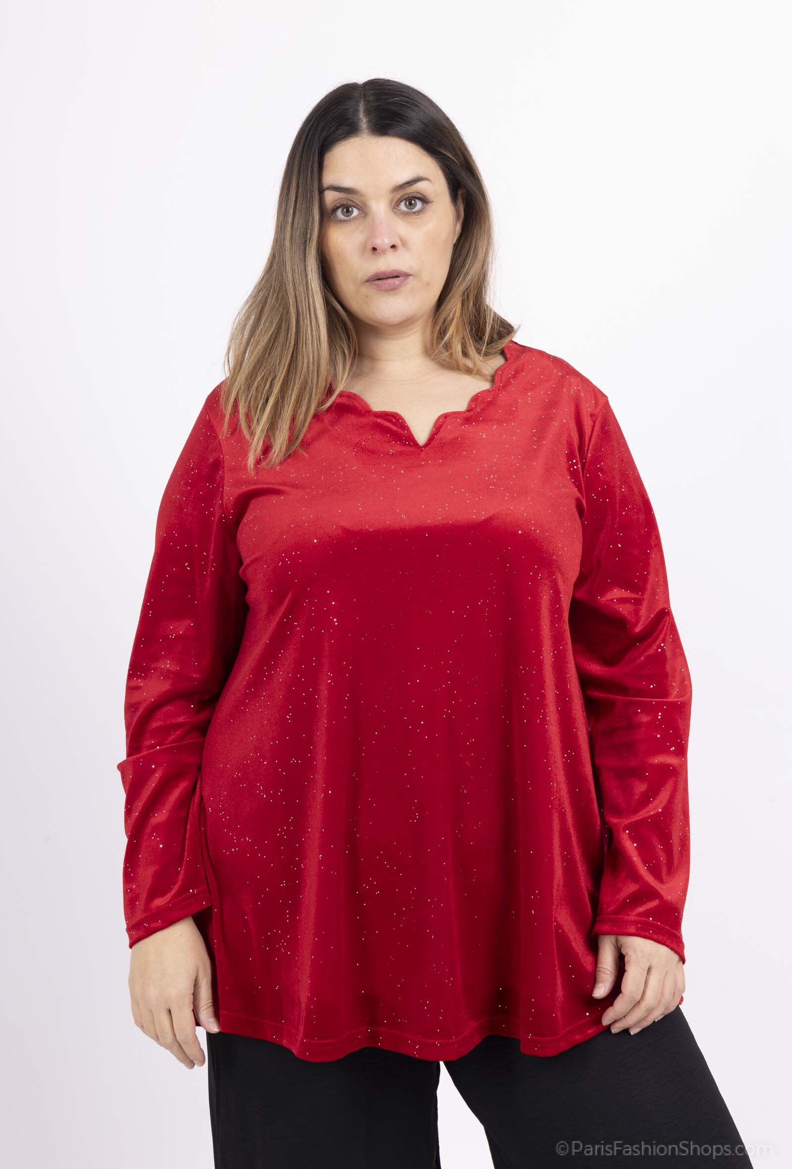 Grossiste 2W Paris - Tunique en velours à Paillettes en encolure demi-cercle