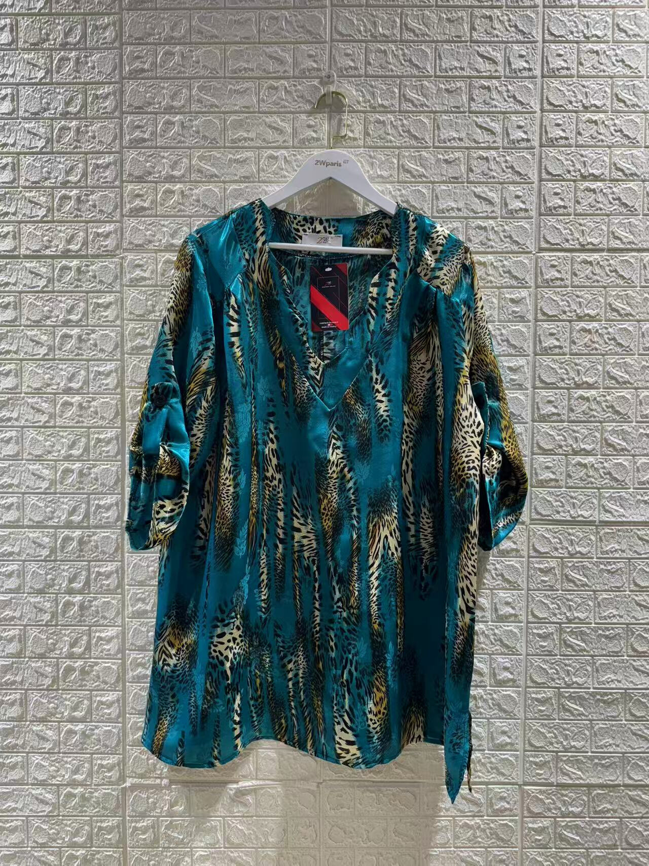 Grossiste 2W Paris - REF ⁄ H5132 La longueur: 85 cm.Tuniques fluide à imprimé manches pattes en satin