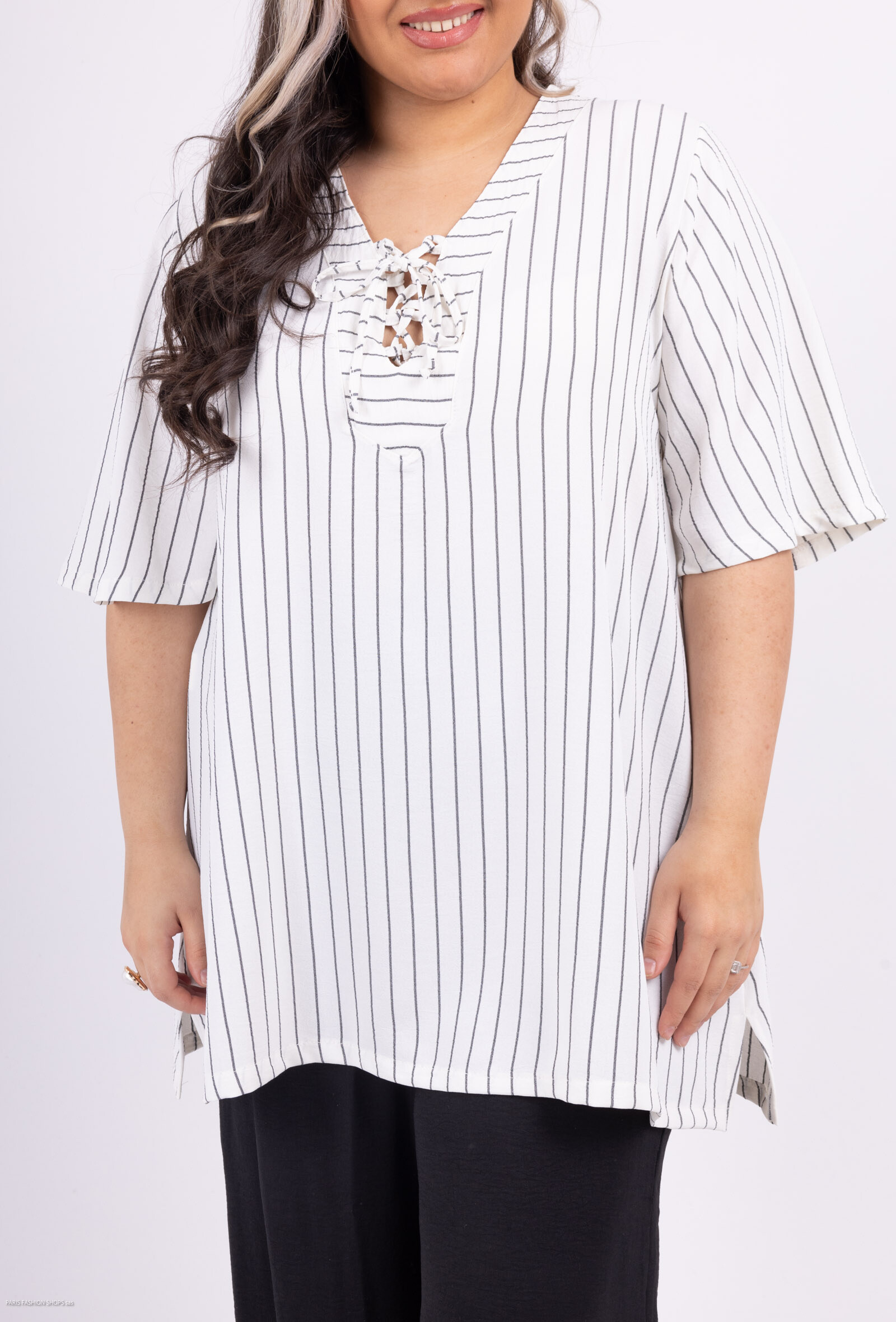 Wholesaler 2W Paris - V -neck tunic with striped fluid knot