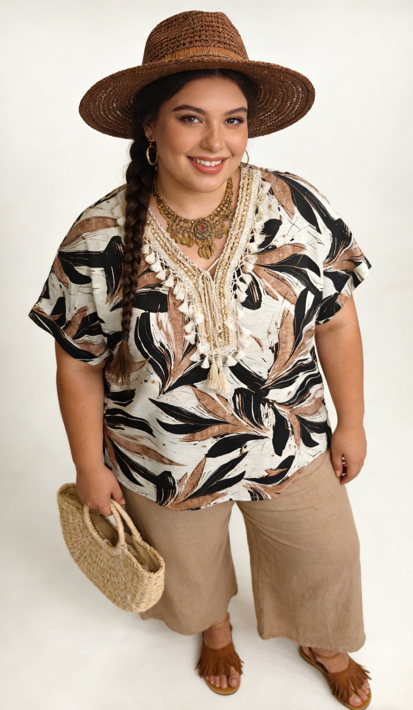 Großhändler 2W Paris (Grande taille / Plus Size ) - Lässige Sommer-Tunika mit Druck in großen Größen 46 bis 60