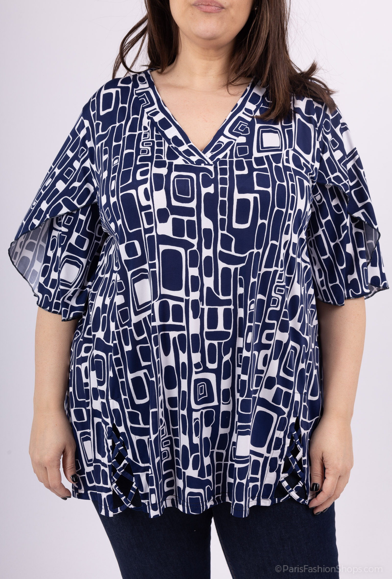 Wholesaler 2W Paris - Print tunic with openwork in butterfly sleeves