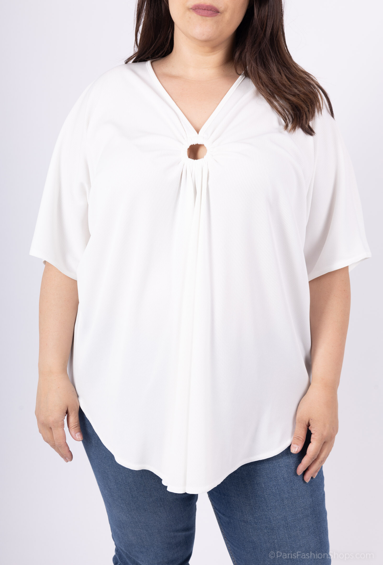 Grossiste 2W Paris - Blouse en col v à cercle manches chauve-souris fluide pour l'été