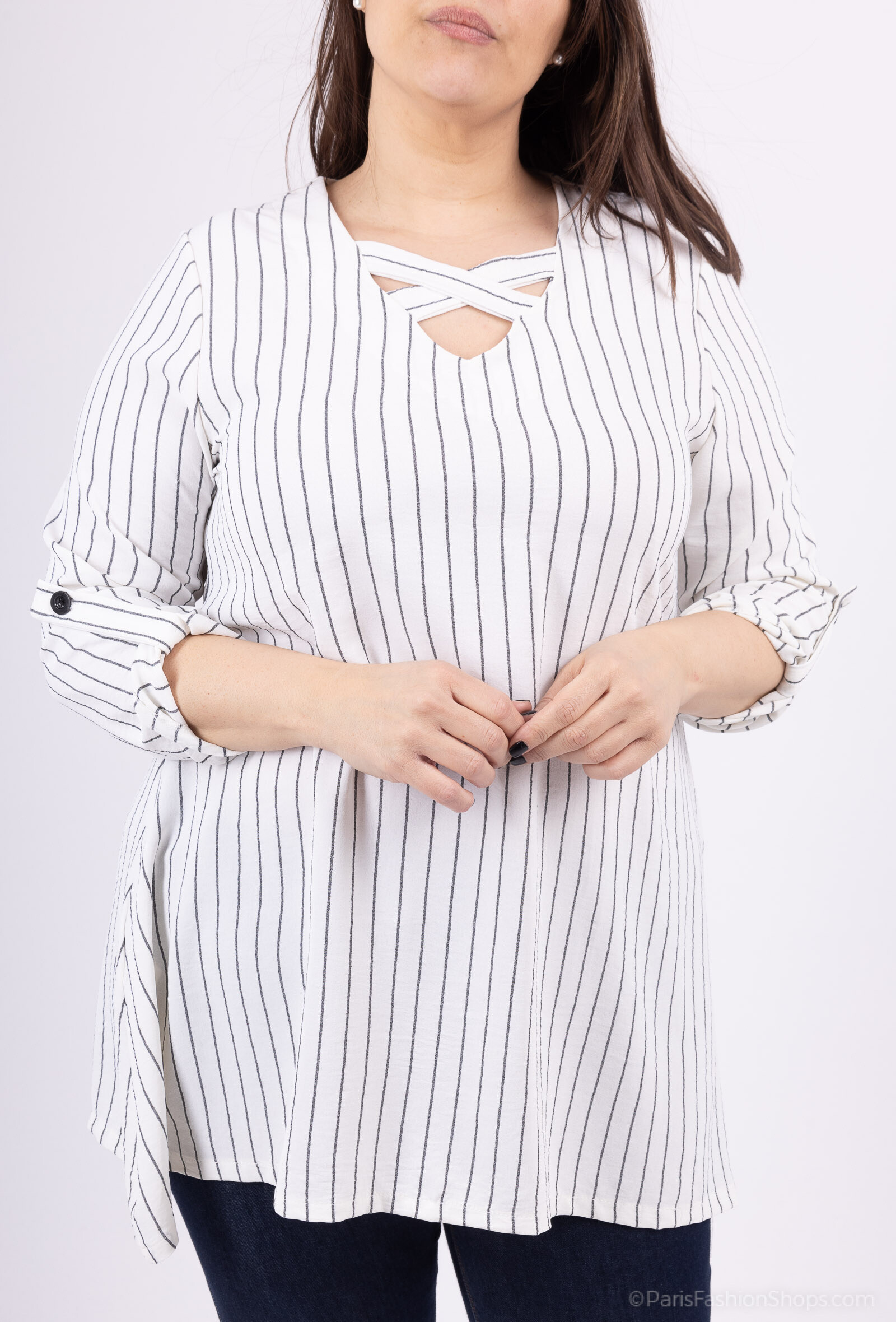 Wholesaler 2W Paris - Striped tunics in sleeve -legged with cross -collar