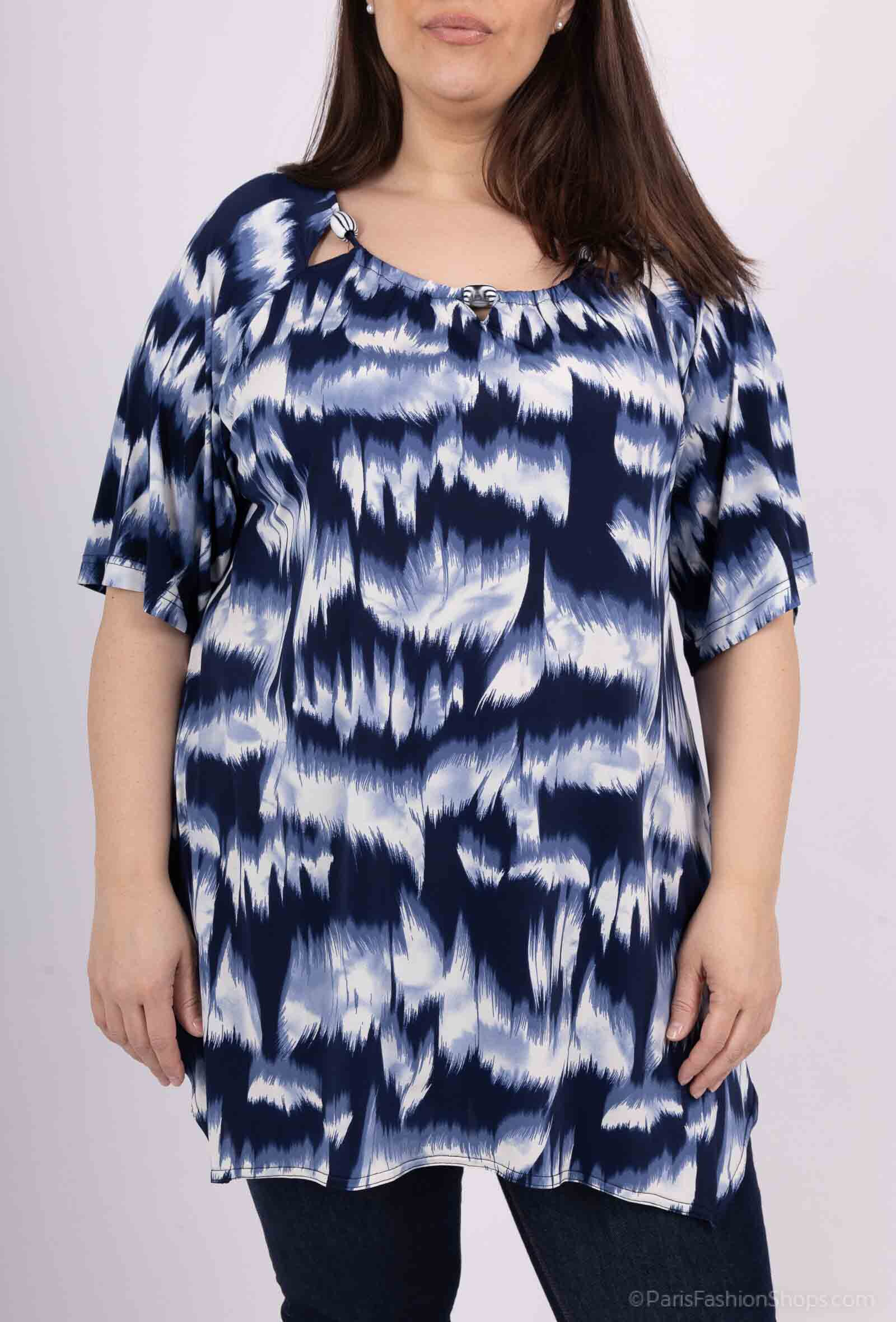 Wholesaler 2W Paris - Flared printed tunic with openwork COLLAR