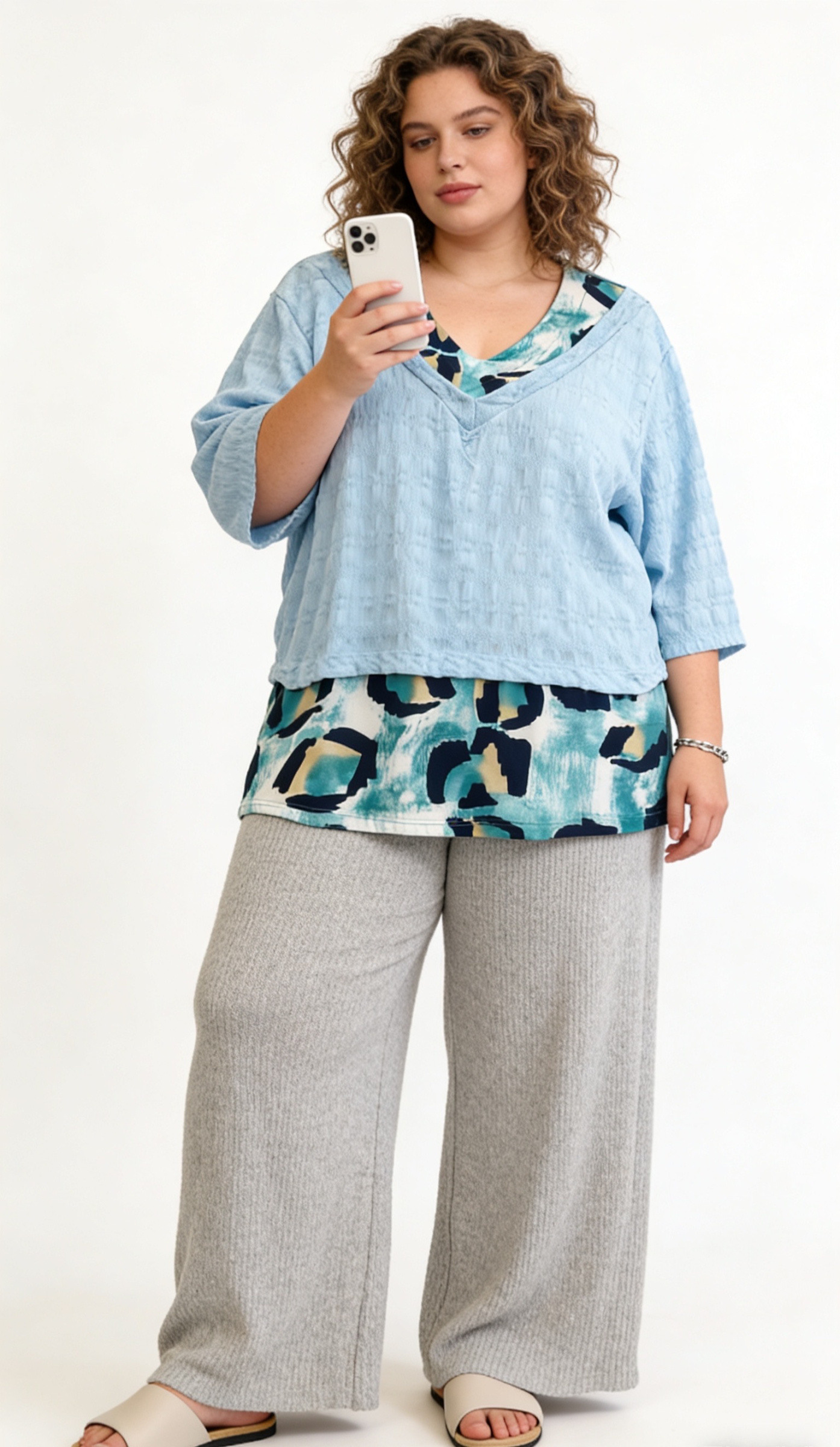 Wholesaler 2W Paris (Grande taille / Plus Size ) - Plus size bubble fabric tunics with short sleeves in color block