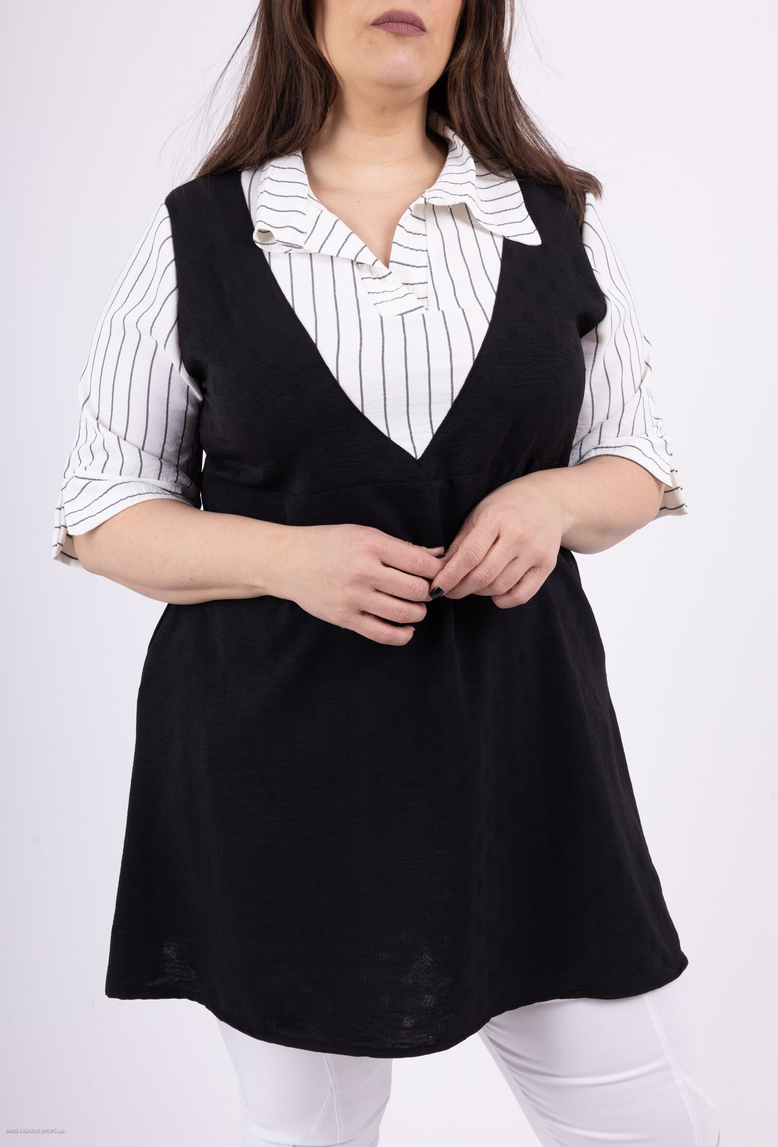 Wholesaler 2W Paris - False two -piece striped tunic with united
