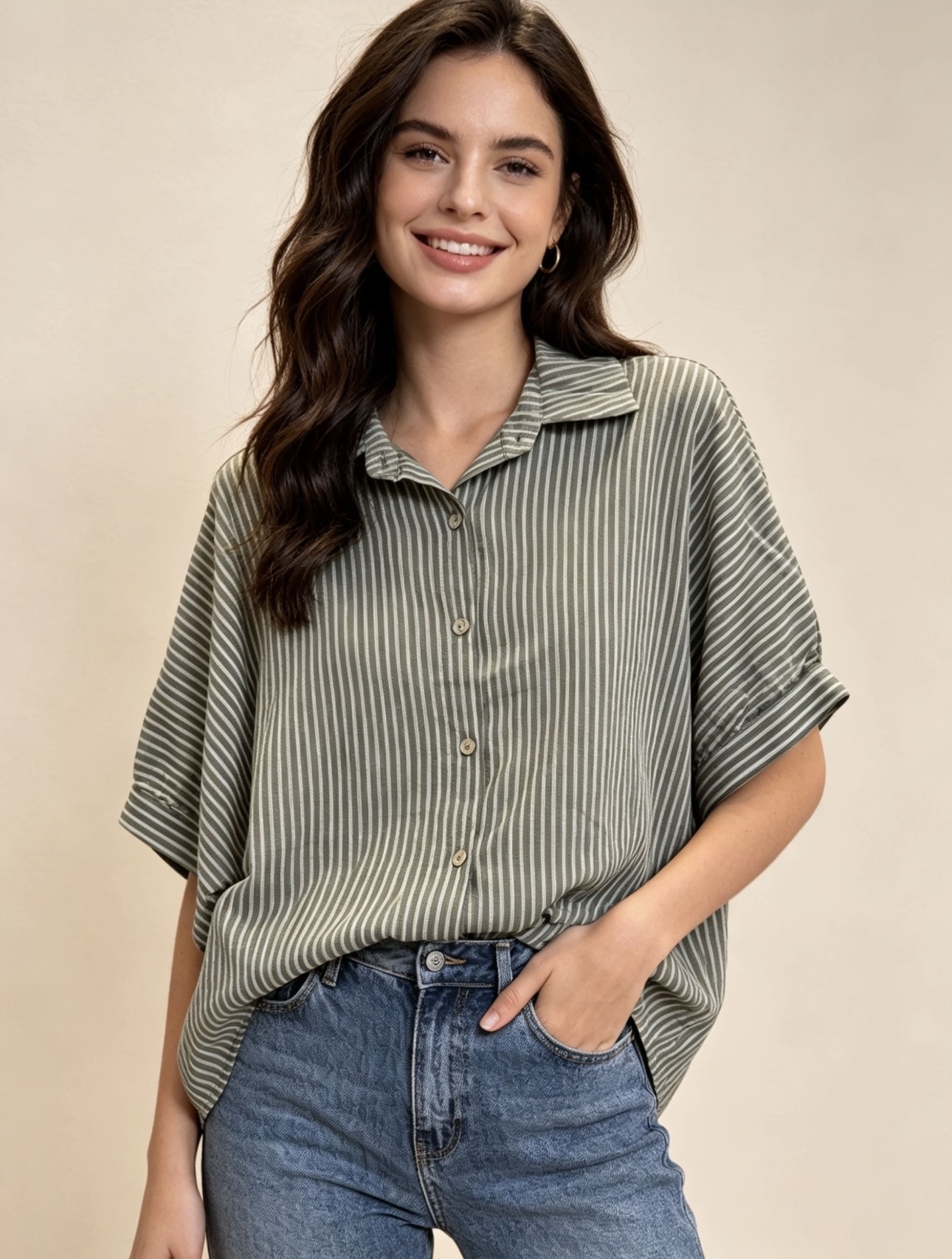 Wholesaler 5STAR - Striped shirt, loose fit, short sleeves