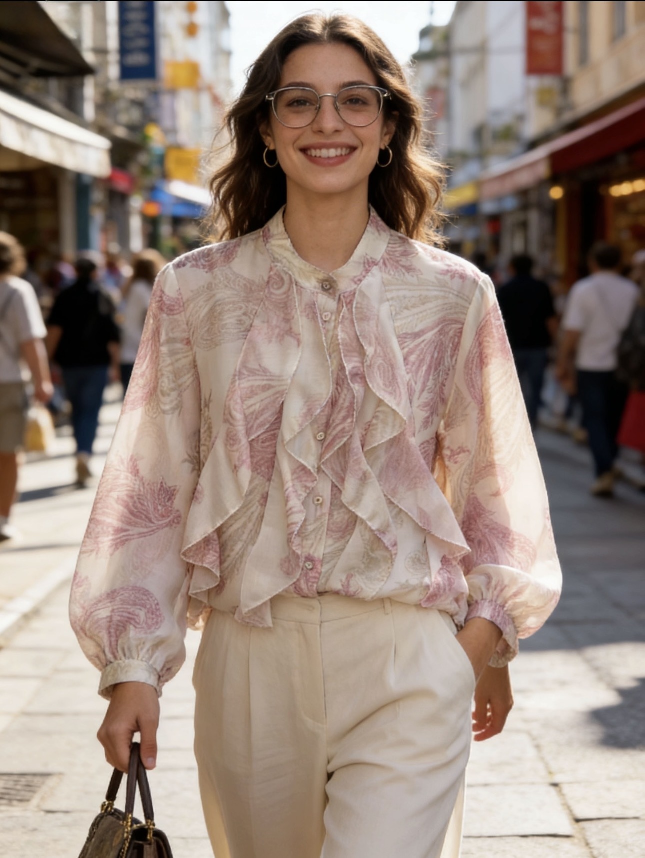 Grossiste 5STAR - Chemise Élégante avec Imprimé Vintage et Volants