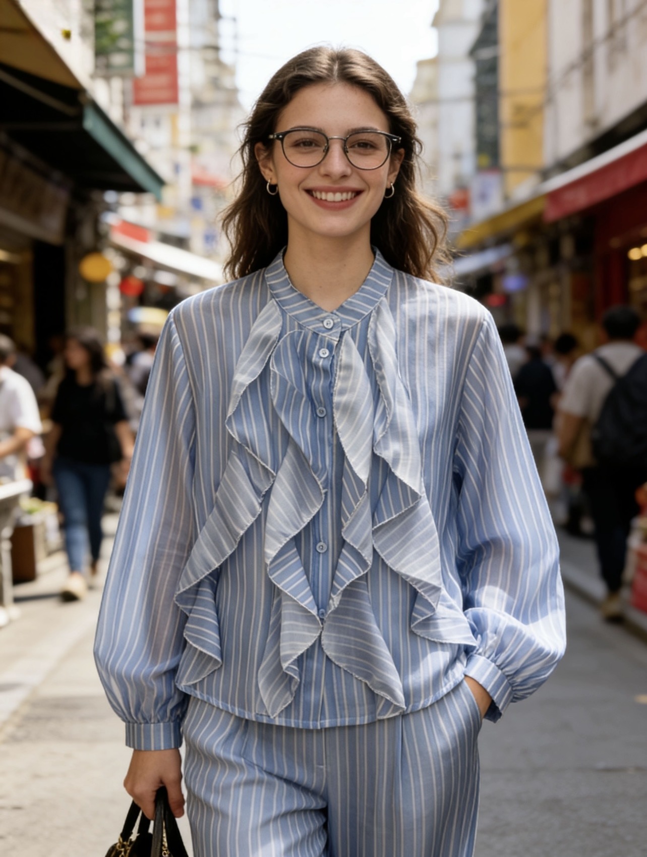 Grossiste 5STAR - Chemise à Rayures avec Volants Style Français