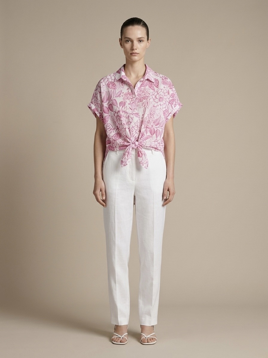 Wholesaler 5STAR - Loose shirt with floral print and knot