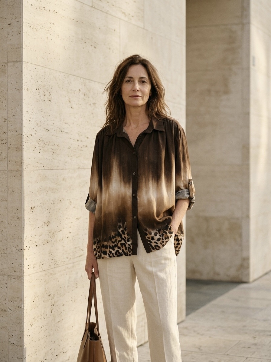Wholesaler 5STAR - Ombre shirt with leopard print and adjustable sleeves
