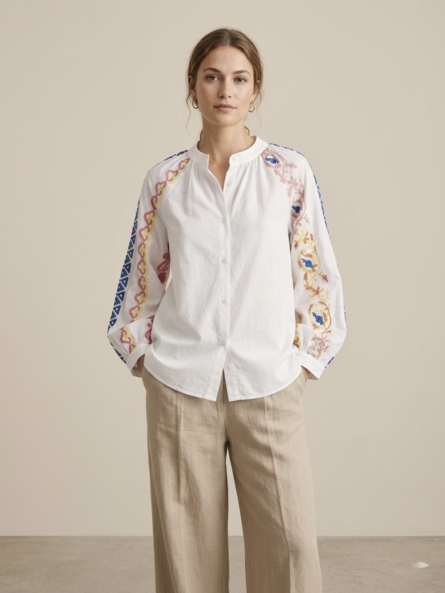 Wholesaler 5STAR - Long-sleeve shirt with colorful embroidery and high collar