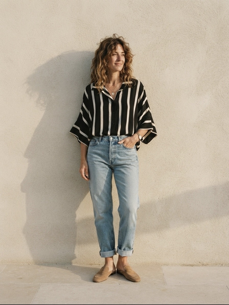Wholesaler 5STAR - Brown and ivory vertical striped shirt