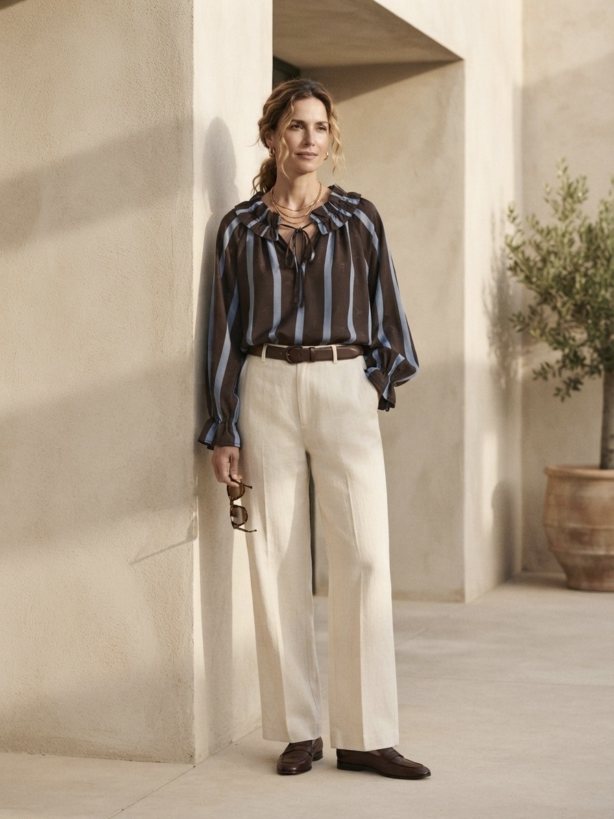 Wholesaler 5STAR - Striped shirt with ruched collar and ribbon