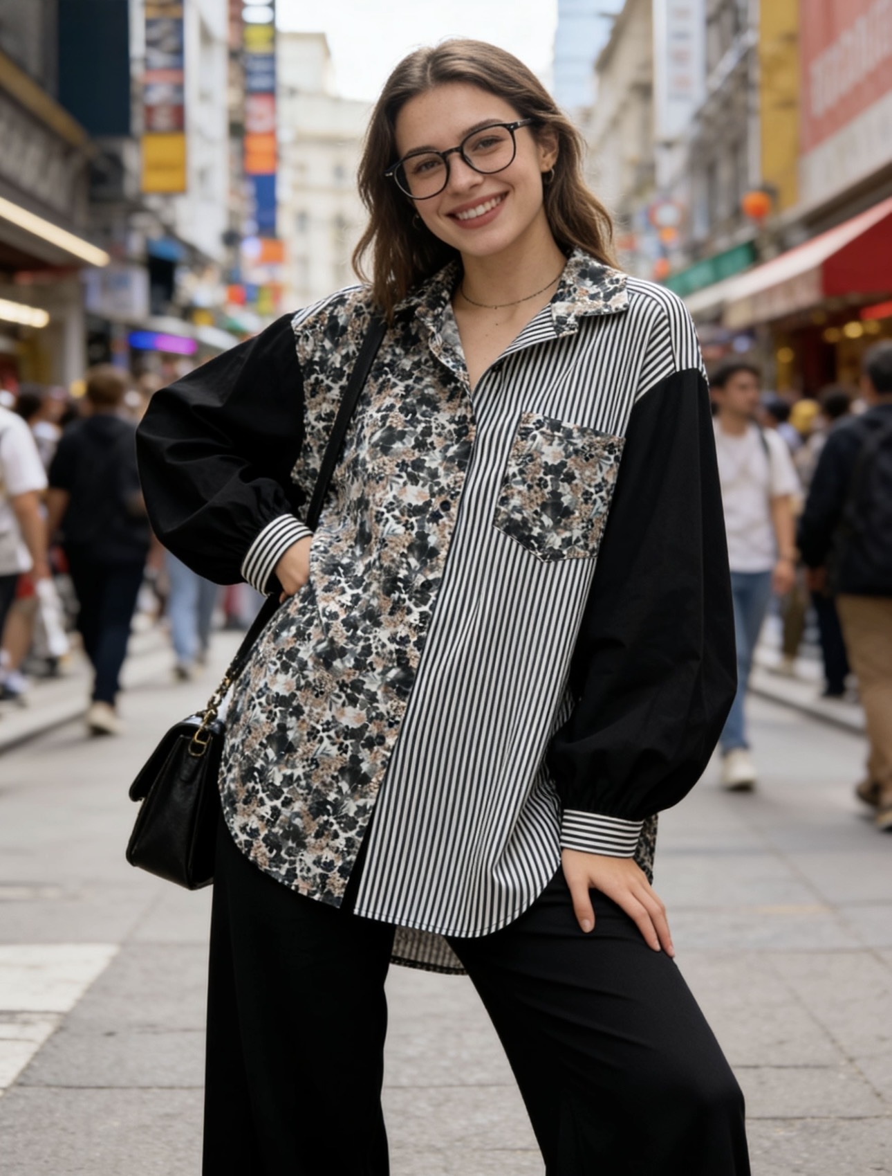 Grossista 5STAR - Camicia Patchwork Fantasia Bianco e Nero