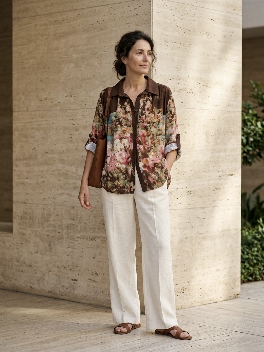 Wholesaler 5STAR - Shirt with floral and landscape painting-style print
