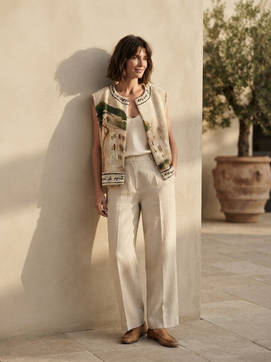 Wholesaler 5STAR - Open cardigan with Mediterranean landscape print