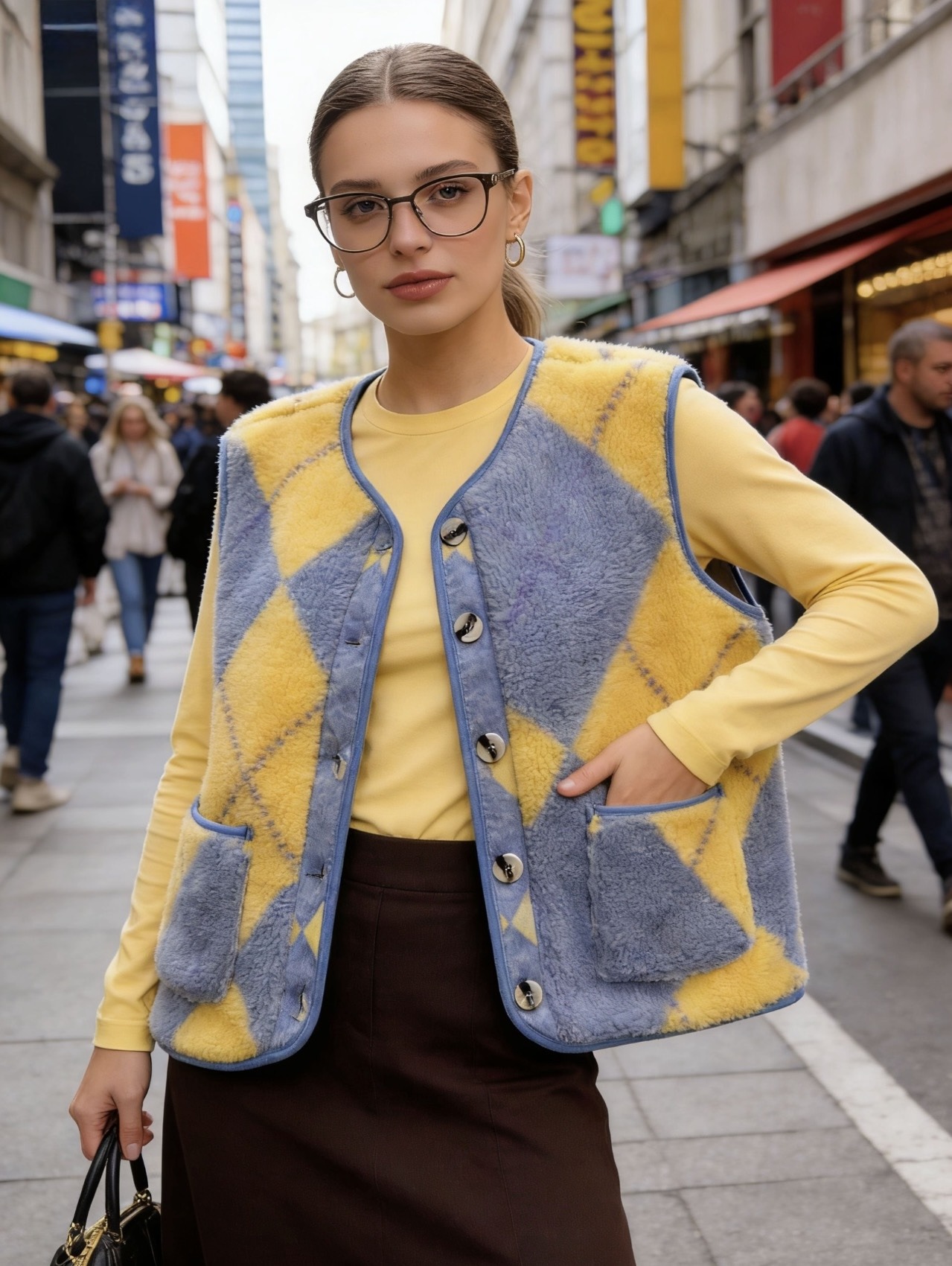 Grossiste 5STAR - Gilet en polaire Teddy à losanges multicolores fabriqué en Italie