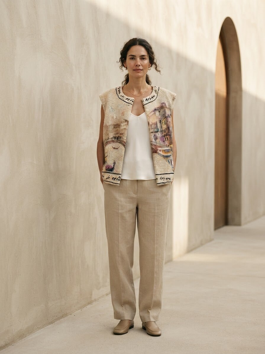 Wholesaler 5STAR - Open vest with panoramic Venice print