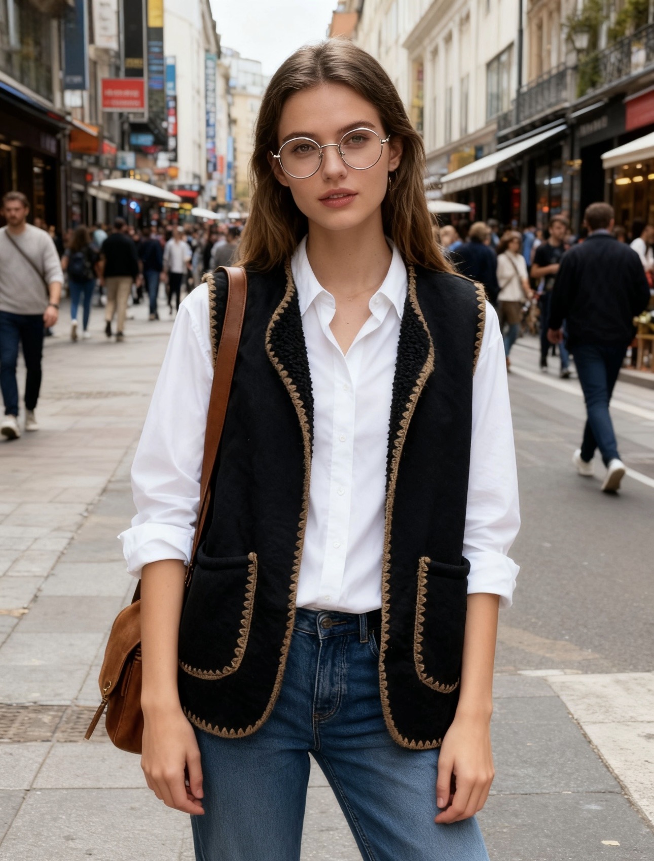 Grossiste 5STAR - Gilet Long en Laine avec Bordure Brodée