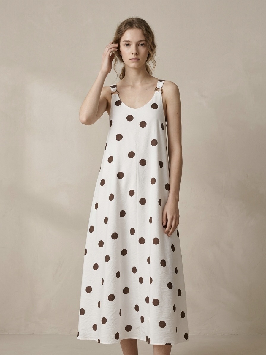 Wholesaler 5STAR - Long polka dot dress with metallic ring details