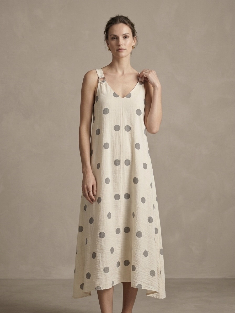 Wholesaler 5STAR - Long polka dot dress with metallic ring details