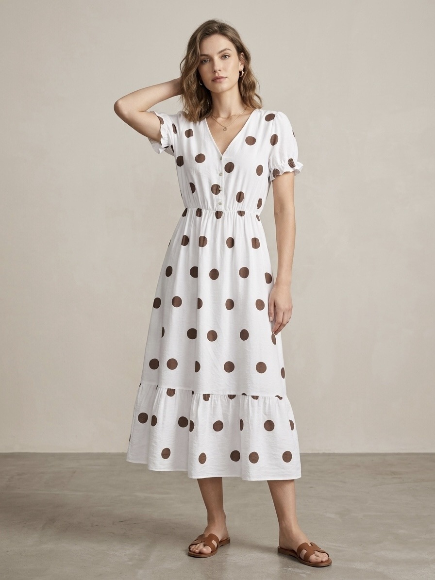 Wholesaler 5STAR - Polka dot dress with puff sleeves and elasticated waist