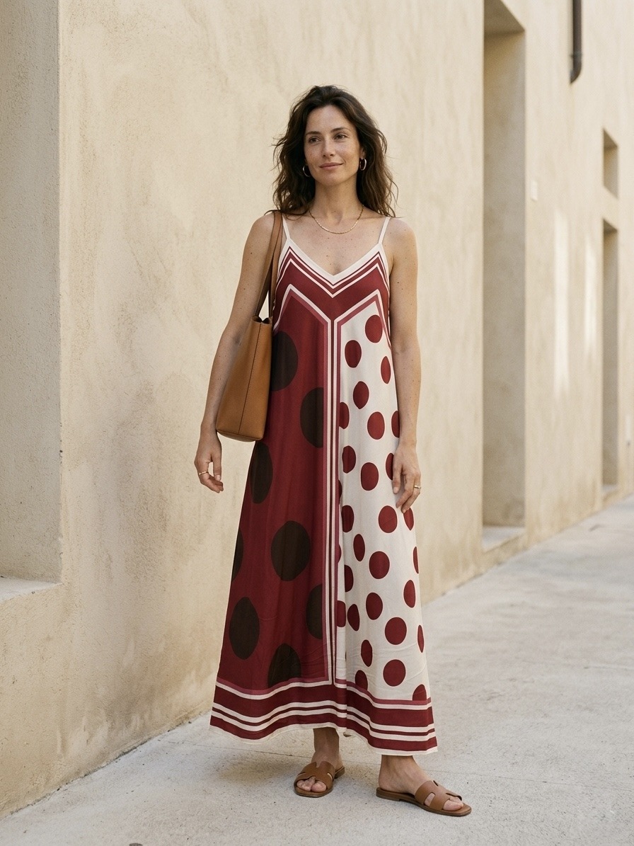 Wholesaler 5STAR - Long dress with thin straps featuring polka dots and colorful panels