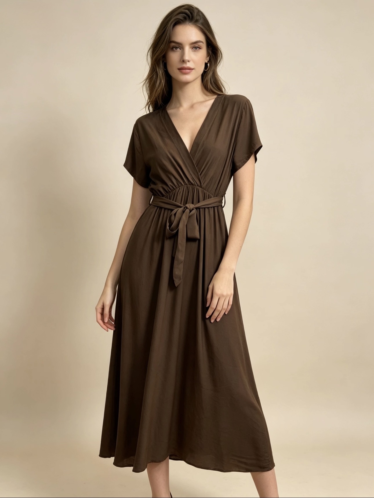 Mayorista 5STAR - Vestido con escote en V y cinturón en la cintura