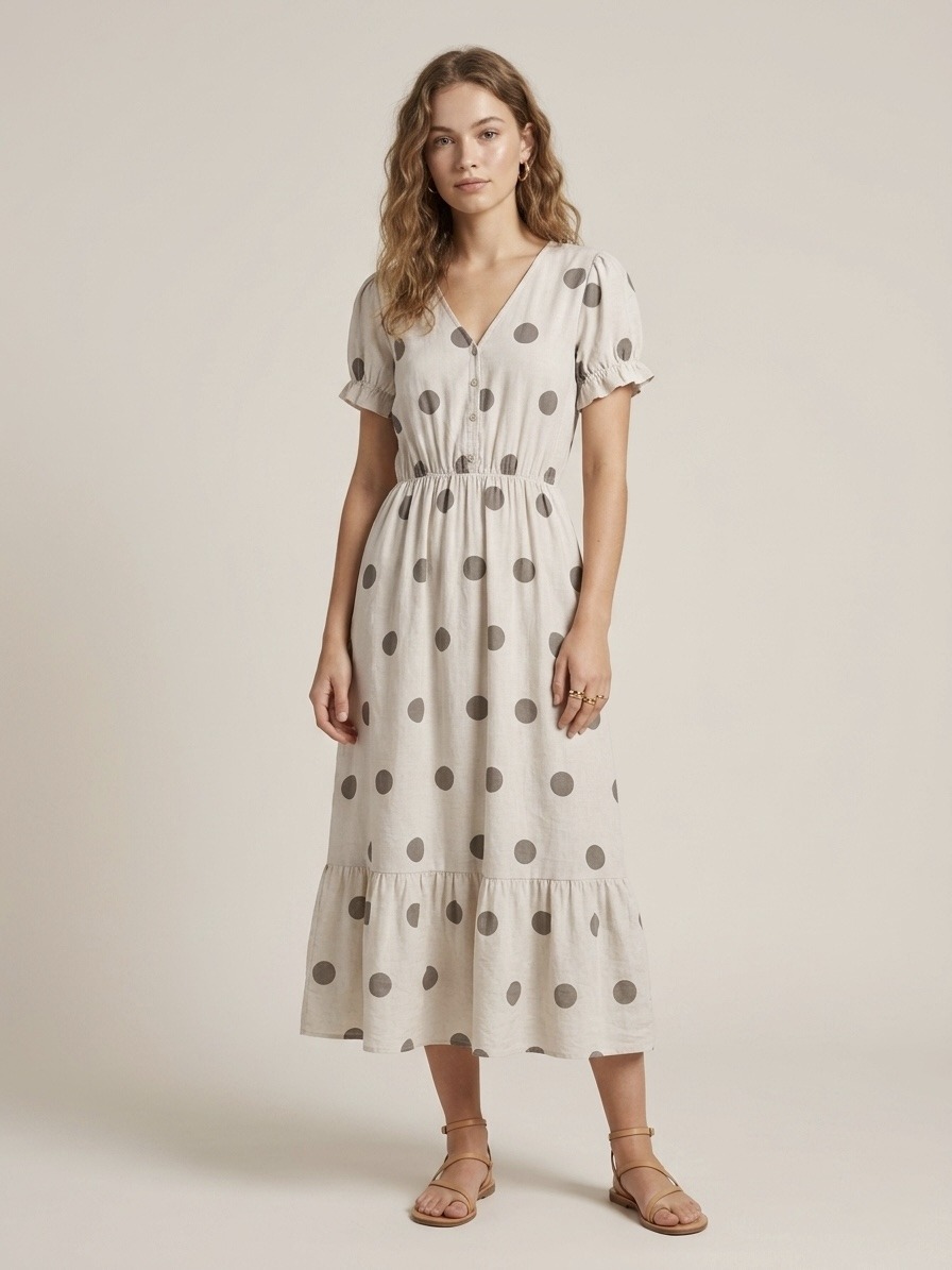 Wholesaler 5STAR - Polka dot dress with puff sleeves and elasticated waist