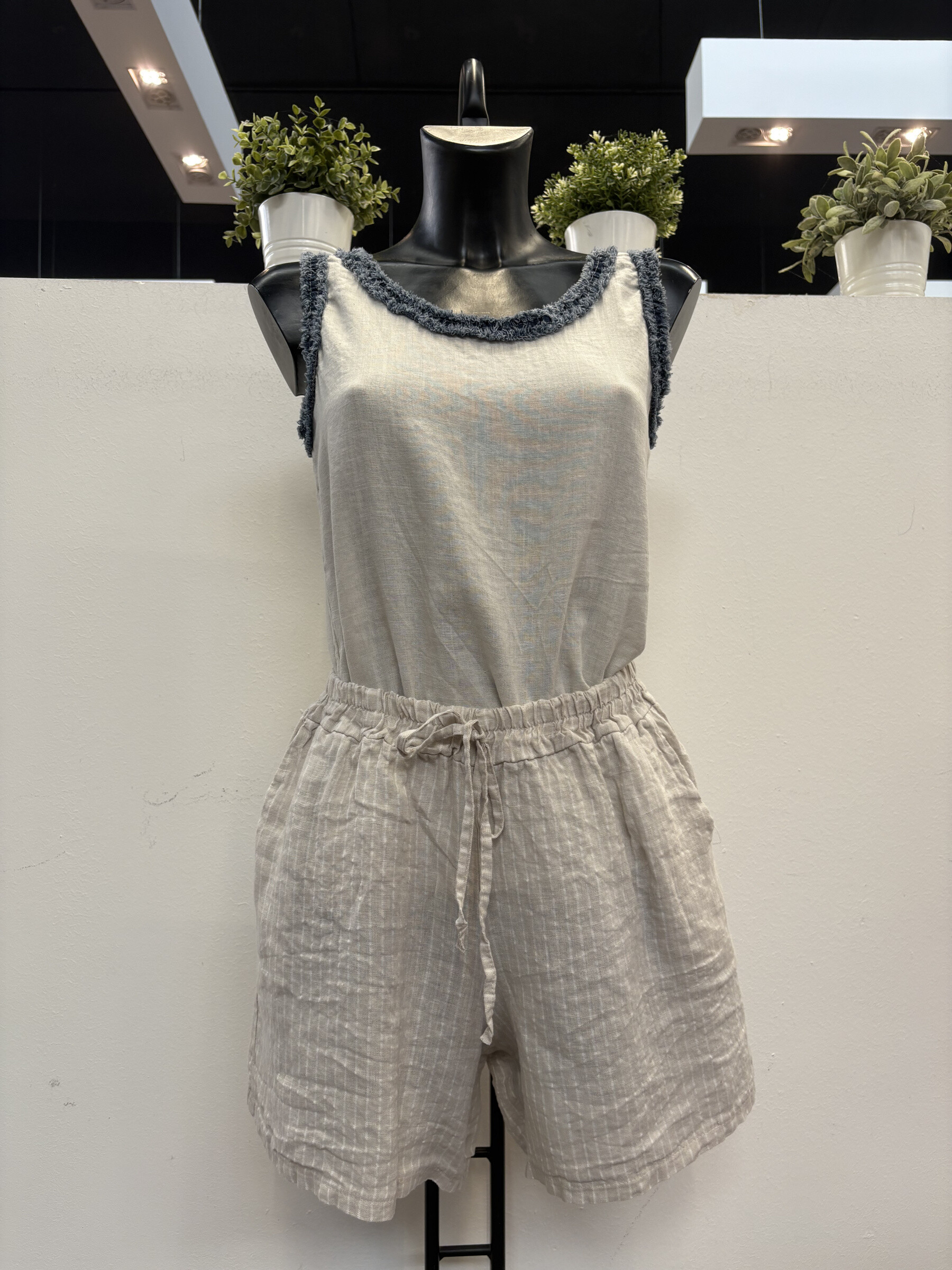 Mayorista 5STAR - pantalones cortos de lino a rayas con dos bolsillos laterales