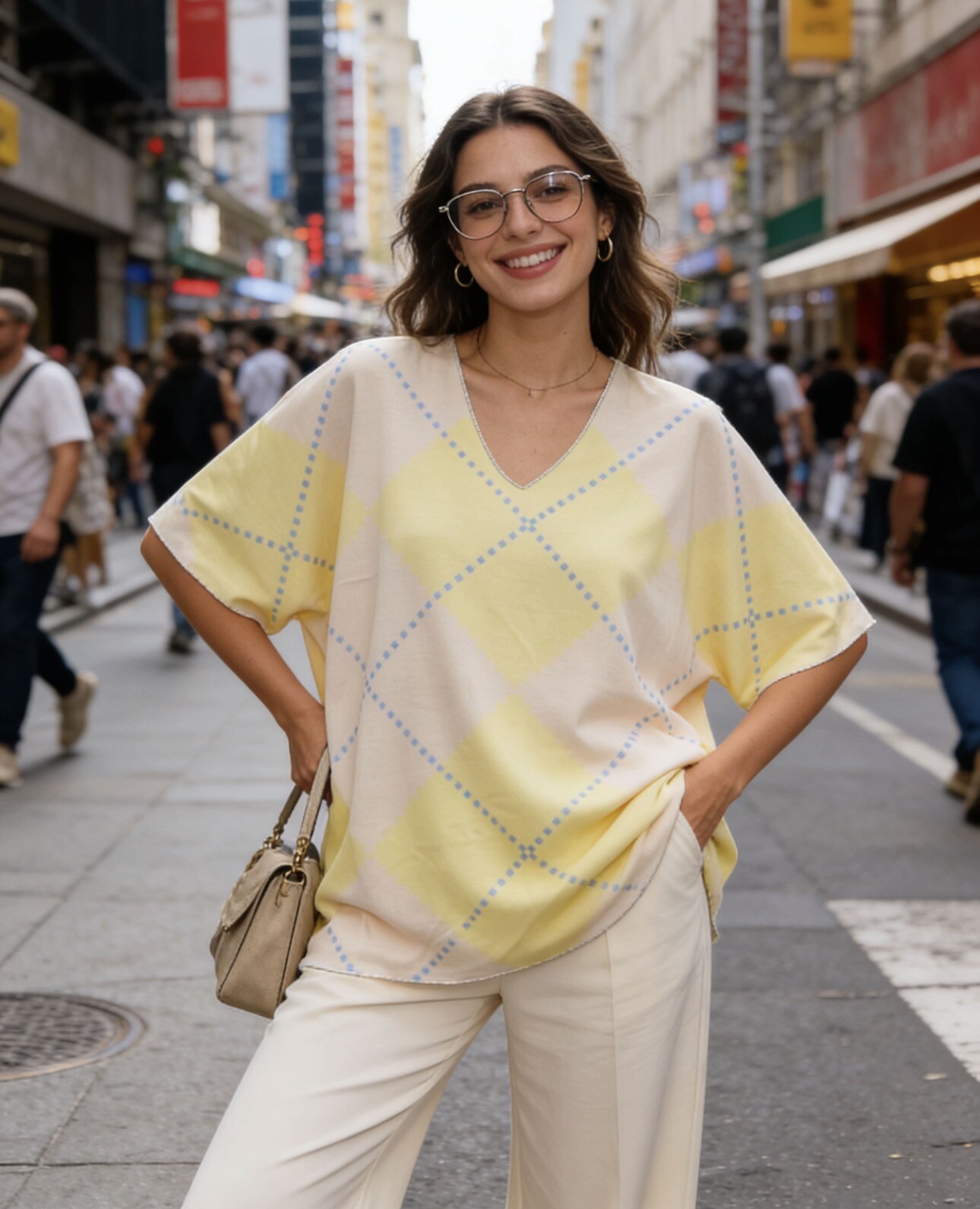 Grossista 5STAR - Maglia oversize con scollo a V e motivo check