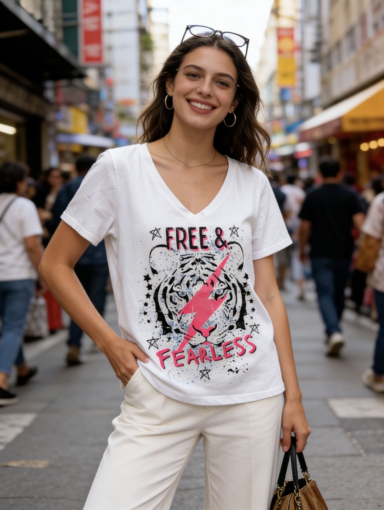 Wholesaler 5STAR - Printed V-neck T-shirt