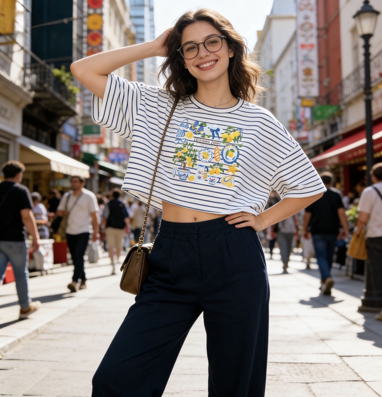 Grossista 5STAR - T-shirt a Righe con Stampa Limoni