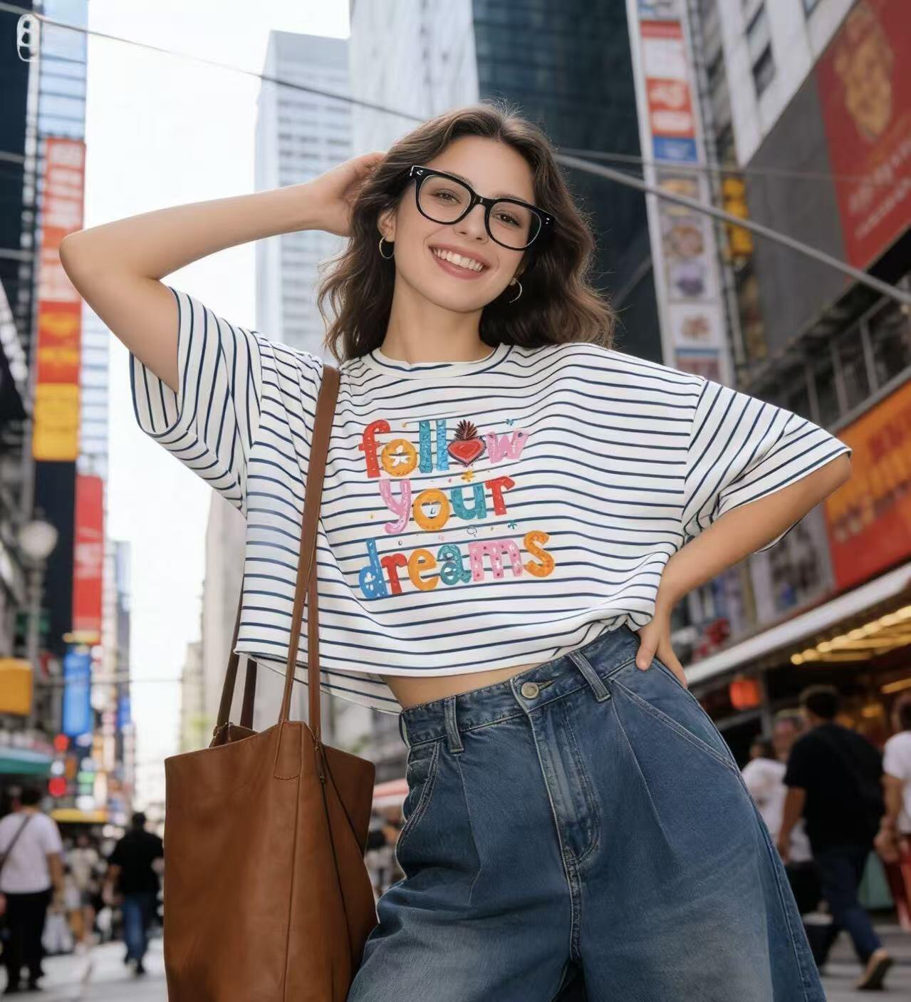Grossista 5STAR - T-shirt a Righe con Scritta “Follow Your Dreams”