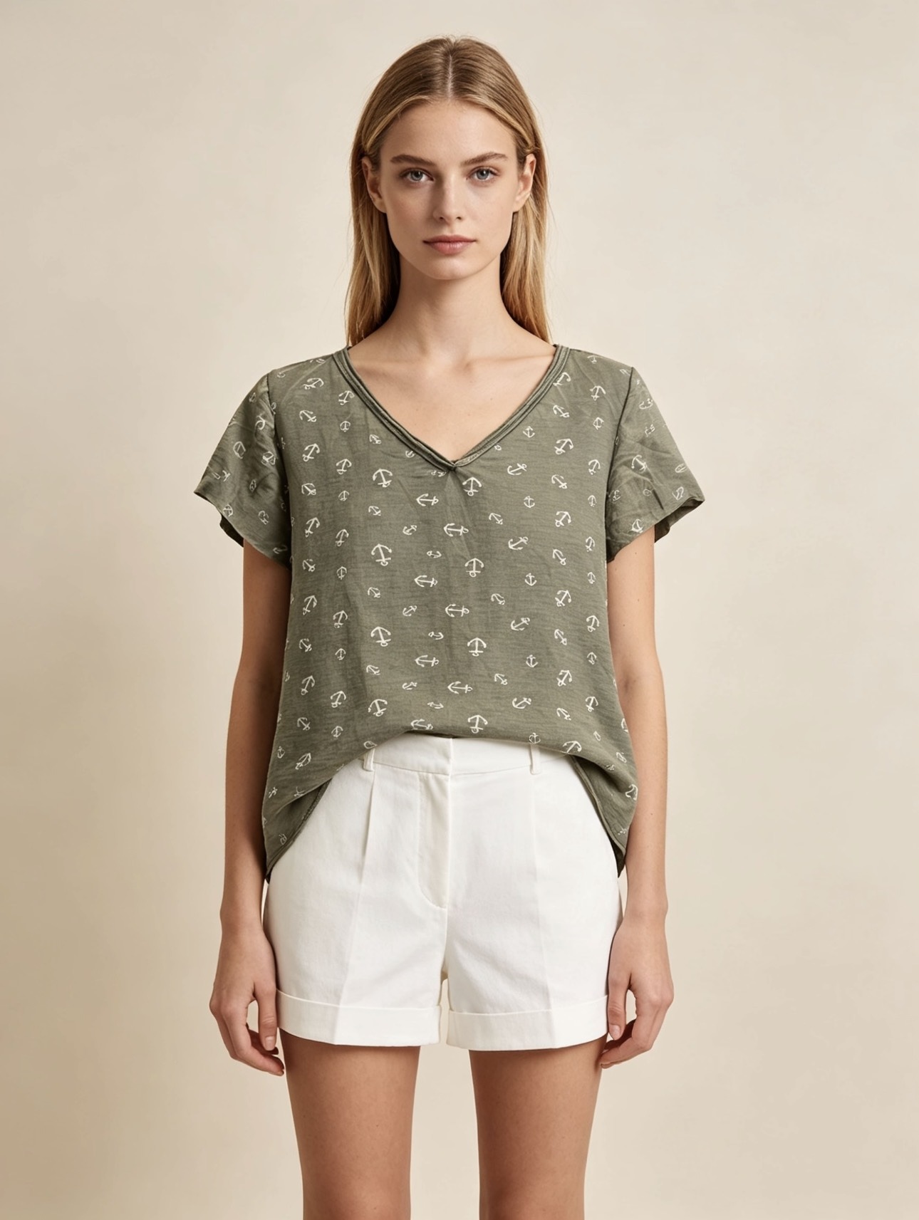 Mayorista 5STAR - Blusa holgada con anclas y escote en V