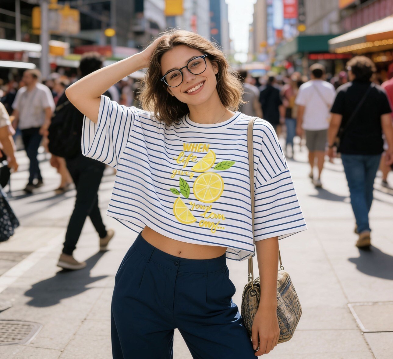 Grossista 5STAR - T-shirt a Righe con Stampa Limoni