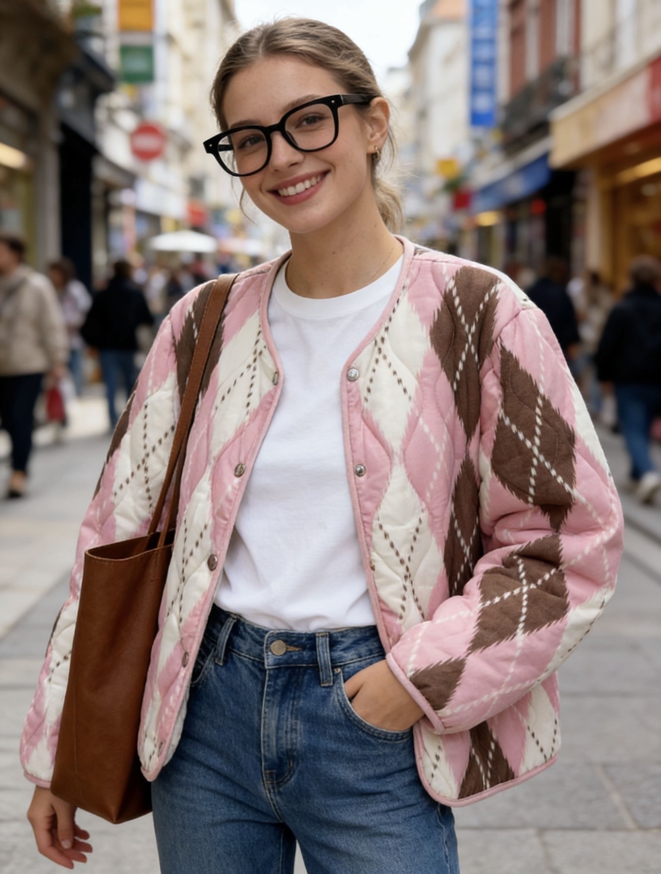 Mayorista 5STAR - Chaqueta Corta Acolchada con Patrón de Rombo Estilo Vintage Francés