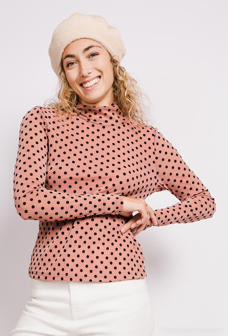 Grossiste 88FASHION - TOP COL MONTANT AVEC IMPRIME PETITS POIS